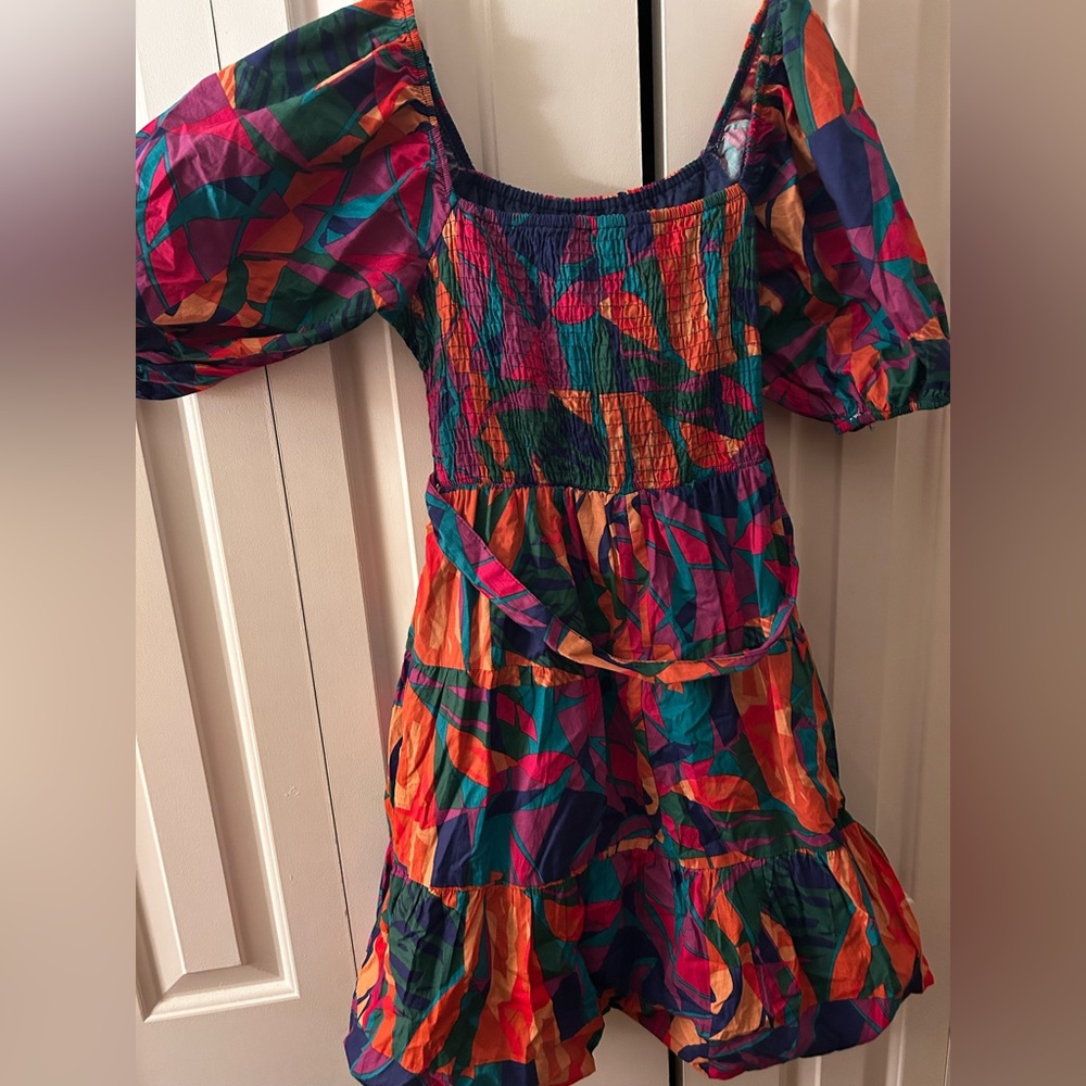 Bright Patterned Puff-Sleeve Bubble-Hem Dress - image 3